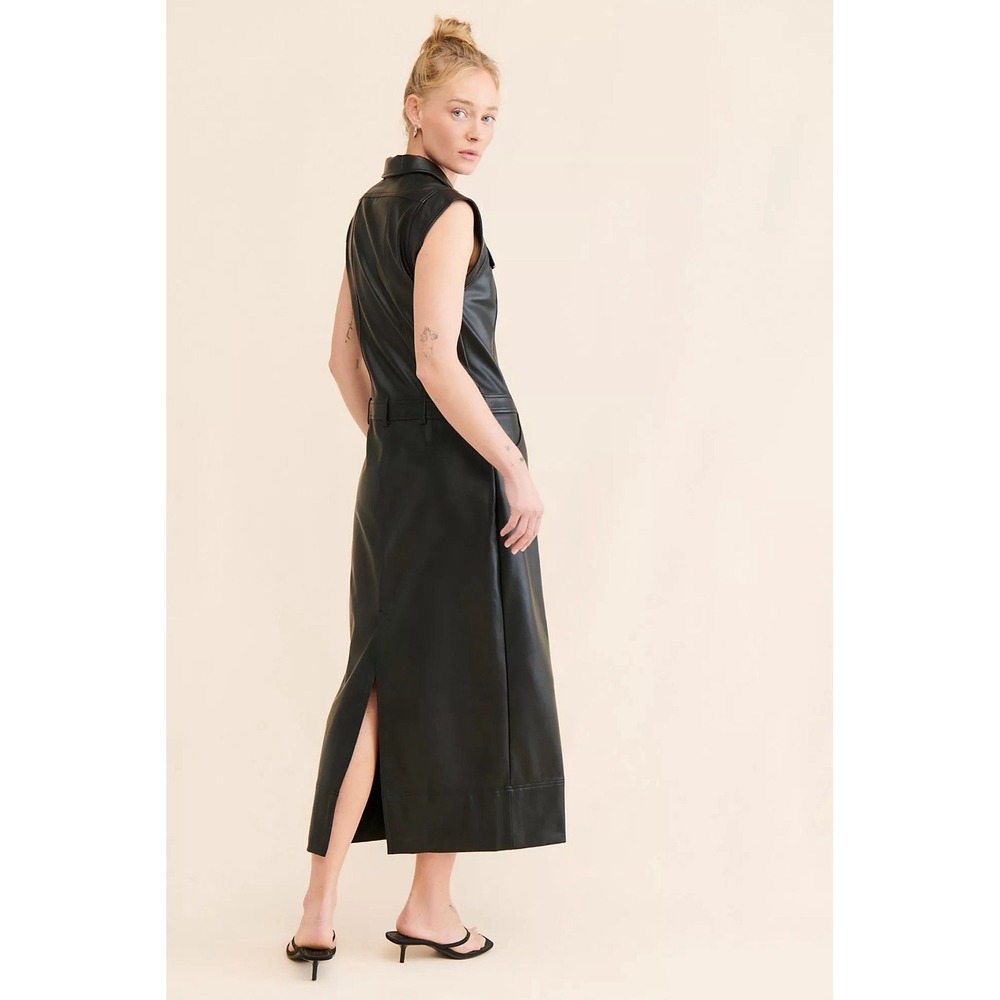 Free People Sleeveless Vegan Leather Midi Dress Medium Moto Edgy Grunge Glam - Picture 3 of 11